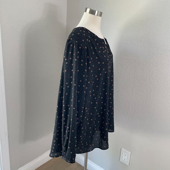 Pleione Womens Plus 3X Blouse Polka Dot Long Sleeve Tunic Top Pleated Back - Picture 3 of 10